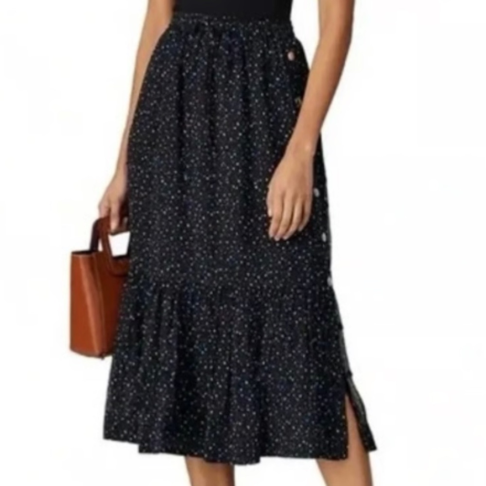 Coach, Dotted Midi Skirt, Black with Dots, Size 10